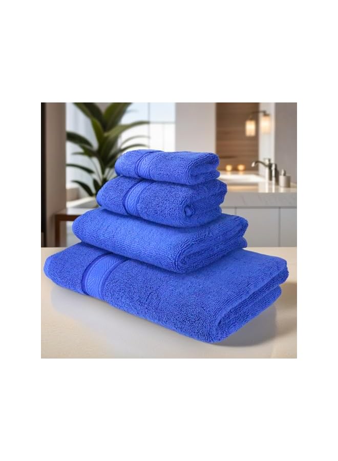 The Bros LUXURY PACK of 4 Bathroom Towel Sets - 100% Cotton 650 GSM Terry Dobby Border Ring Spun - Super Soft,Quick Dry,Highly Absorbent,Bathroom Towel Set with 900GSM Bath Mat,Royal Blue - Image 2