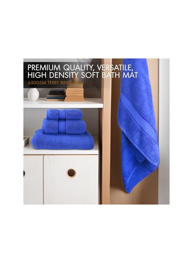 The Bros LUXURY PACK of 4 Bathroom Towel Sets - 100% Cotton 650 GSM Terry Dobby Border Ring Spun - Super Soft,Quick Dry,Highly Absorbent,Bathroom Towel Set with 900GSM Bath Mat,Royal Blue - Image 3