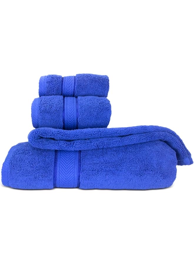 The Bros LUXURY PACK of 4 Bathroom Towel Sets - 100% Cotton 650 GSM Terry Dobby Border Ring Spun - Super Soft,Quick Dry,Highly Absorbent,Bathroom Towel Set with 900GSM Bath Mat,Royal Blue - Image 1