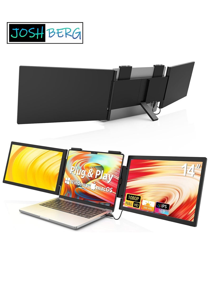 Joshberg Laptop Screen Extender, 14” Full HD Portable Monitor for Laptop with Dual Speakers & Flexible Kickstand, Plug-Play Laptop Monitor Extender Fits 13”-17” Laptops of Wins/Mac/Dex/Android - Image 1