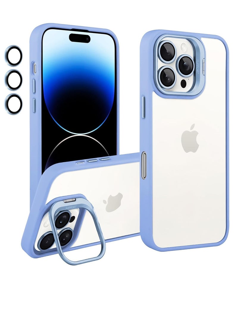 for iPhone 16 Pro Max 6.9-Inch Clear Case with Kickstand, Built-in Camera Ring Stand, with Lens Protector Cover, Shockproof Hard PC Back Soft TPU Frame Slim Case - Sky Blue - Image 1