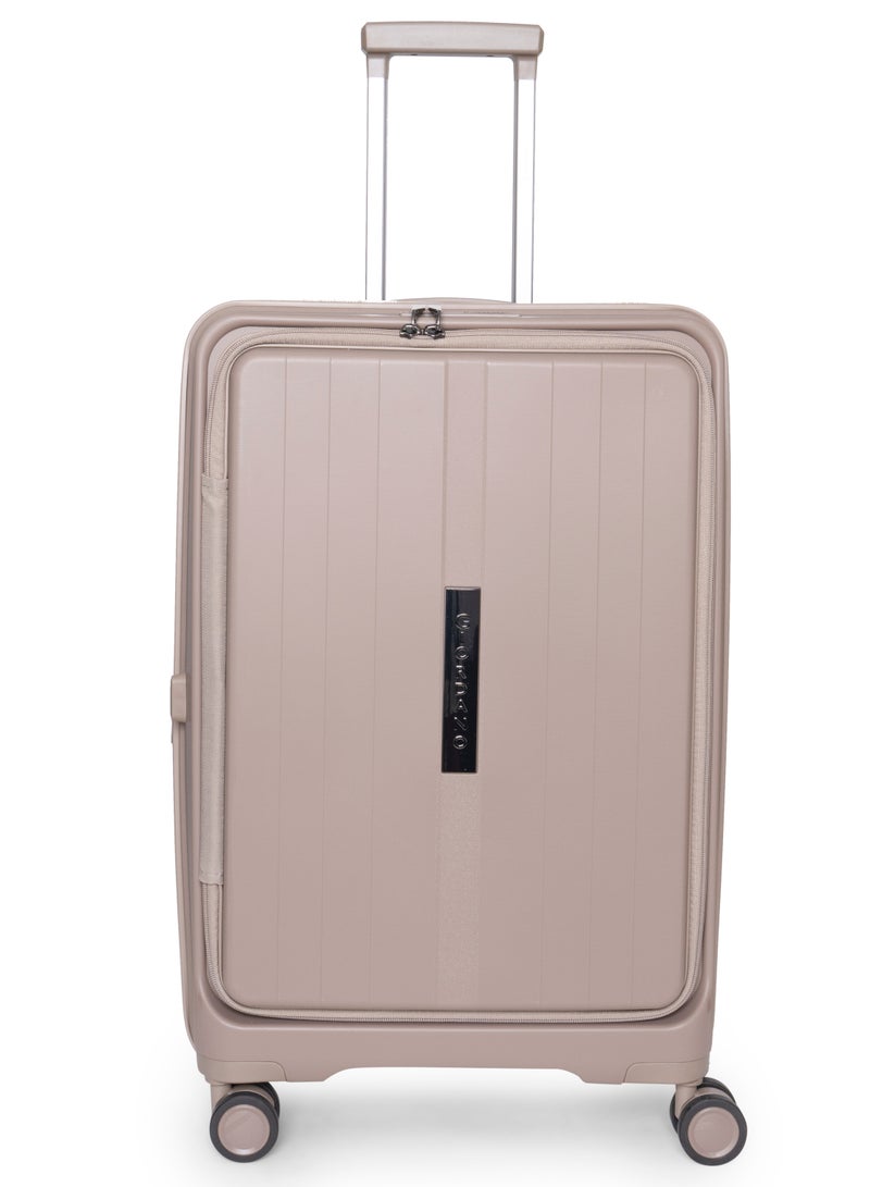 GIORDANO Giordano Titanium 24-Inch Check-In Luggage – Medium Hard Shell Trolley Suitcase with Extra Secure Lock, Expandable Luggage Design, 360° Double Spinner Wheels, Lightweight Unbreakable Travel Bag – Beige - Image 1