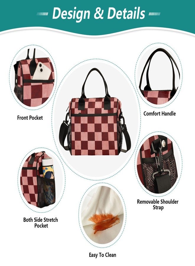 Kcldeci Lunch Bag Women Men Kids Red and Pink Checkered Chess Large Insulated Lunch Box for Work Adult Portable Cooler Bag Cute Lunch Tote Bag Meal Prep Organizer - Image 3