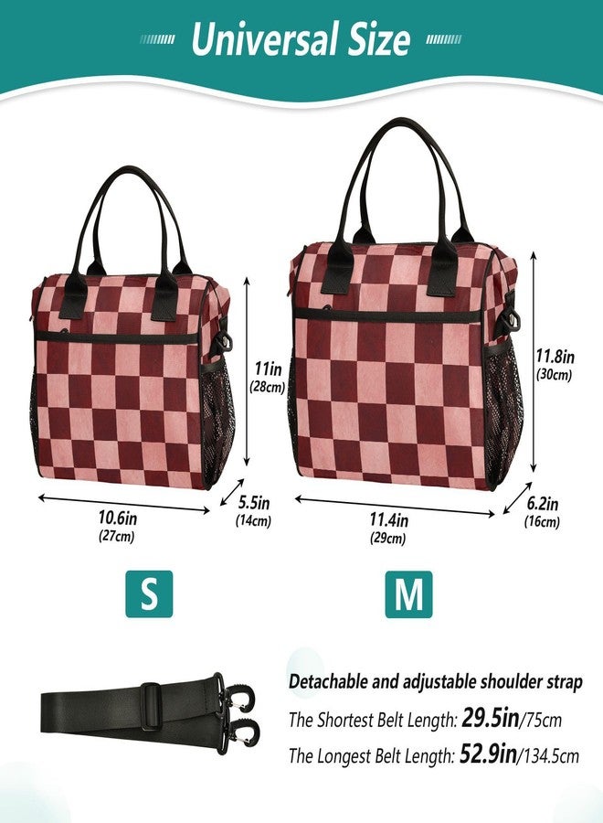 Kcldeci Lunch Bag Women Men Kids Red and Pink Checkered Chess Large Insulated Lunch Box for Work Adult Portable Cooler Bag Cute Lunch Tote Bag Meal Prep Organizer - Image 2