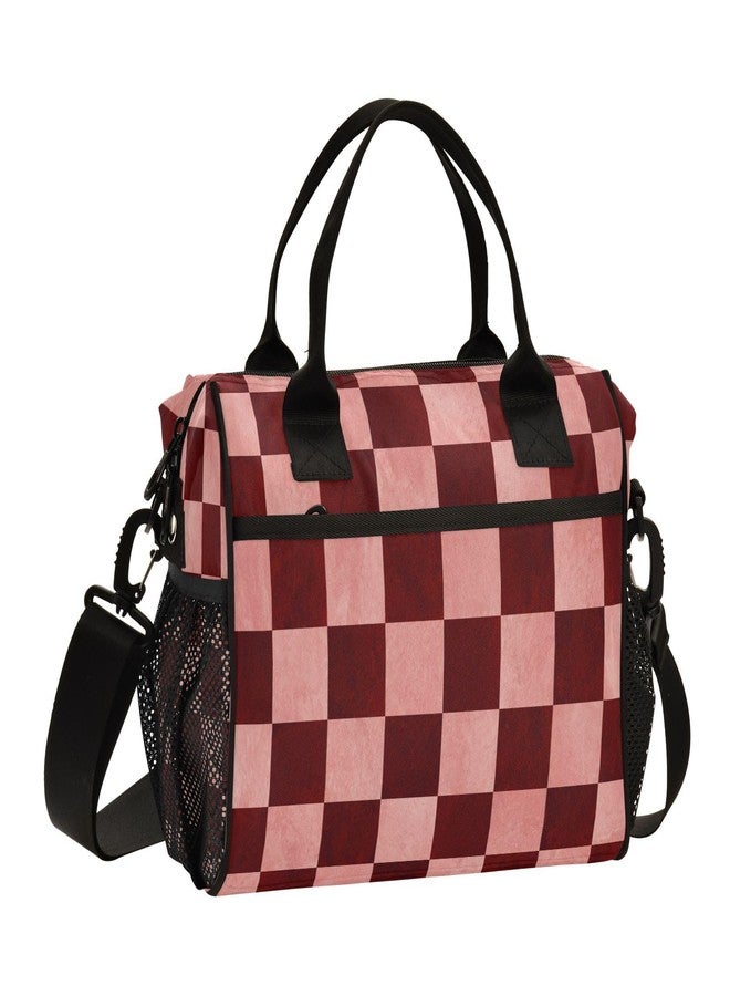 Kcldeci Lunch Bag Women Men Kids Red and Pink Checkered Chess Large Insulated Lunch Box for Work Adult Portable Cooler Bag Cute Lunch Tote Bag Meal Prep Organizer - Image 1