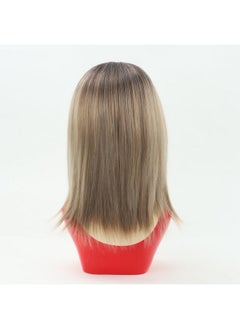 RENERSHOW RENERSHOW Short Ombre Blonde Wig with Bangs Layered Straight Bob Synthetic Wigs for Women Mixed Blond Wig with Dark Roots Natural Looking Daily Party Wig(14inch)  - Image 3