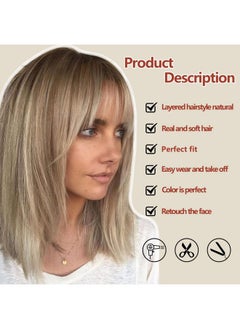 RENERSHOW RENERSHOW Short Ombre Blonde Wig with Bangs Layered Straight Bob Synthetic Wigs for Women Mixed Blond Wig with Dark Roots Natural Looking Daily Party Wig(14inch)  - Image 5