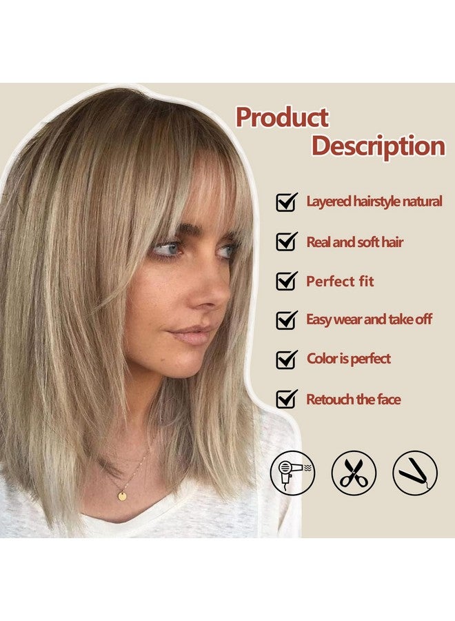 RENERSHOW Short Ombre Blonde Wig with Bangs Layered Straight Bob Synthetic Wigs for Women Mixed Blond Wig with Dark Roots Natural Looking Daily Party Wig(14inch) - Image 5