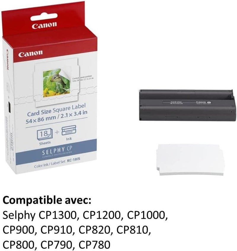 Canon KC-18IS Card Size Square Label Ink and Paper Set for SELPHY CP900/CP910 Printer, 18 Sheets - Image 3