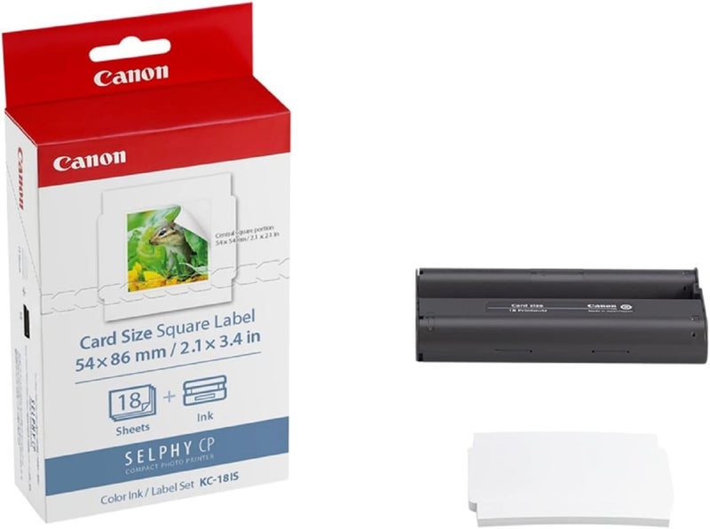 Canon KC-18IS Card Size Square Label Ink and Paper Set for SELPHY CP900/CP910 Printer, 18 Sheets - Image 2