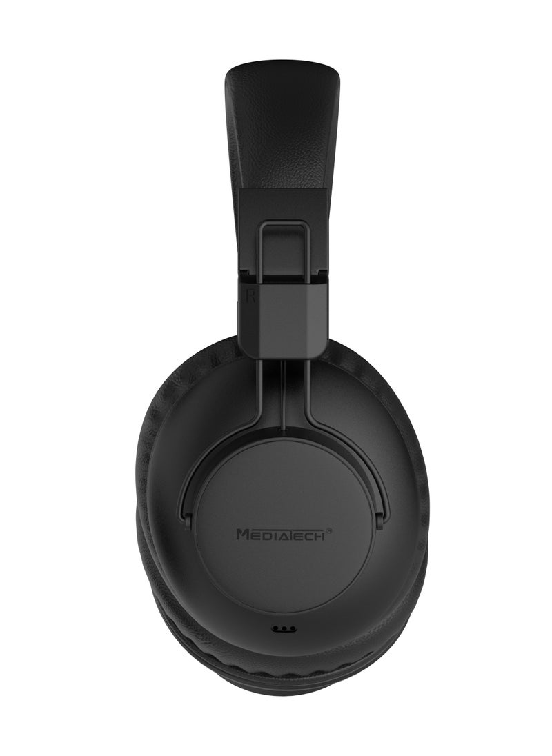 Mediatech - Bluetooth Headphone,Bluetooth 5.3 , USB-C Charging , Battery 300 mAh, ANC (Active Noise Cancelling ) , 40H Playtime, 2X Stronger Human Voice Reduction ,Black  , MT-H90 , (1 Year Warranty) - Image 1