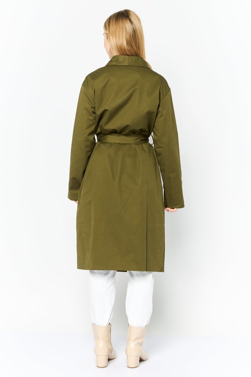 Unique21 Women Solid Trench Coat, Olive - Image 2