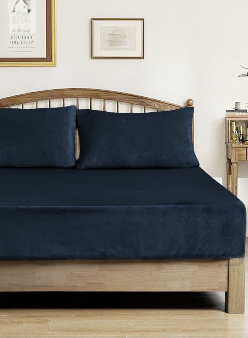 Master Home Textile Velvet Fitted Sheet Set, Queen Size - 3PCS,Fits 160 x 200 cm Bed, Soft & Cozy - Image 1