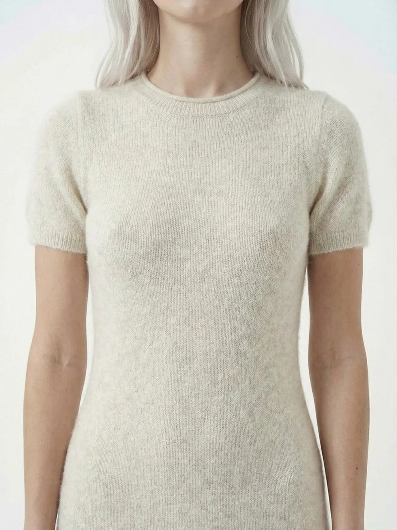 Big Dart Cream Natural BDART Basic Mini Knitwear Dress for Women | Best Price UAE