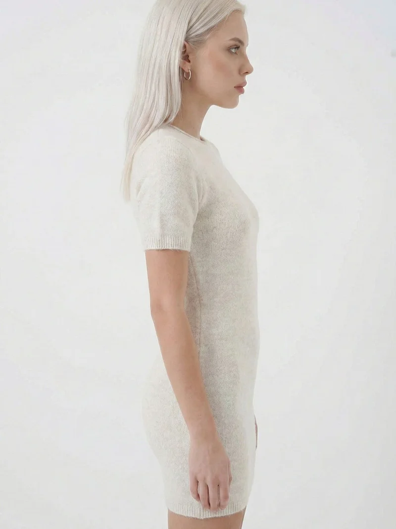 Big Dart Cream Natural BDART Basic Mini Knitwear Dress for Women | Best Price UAE