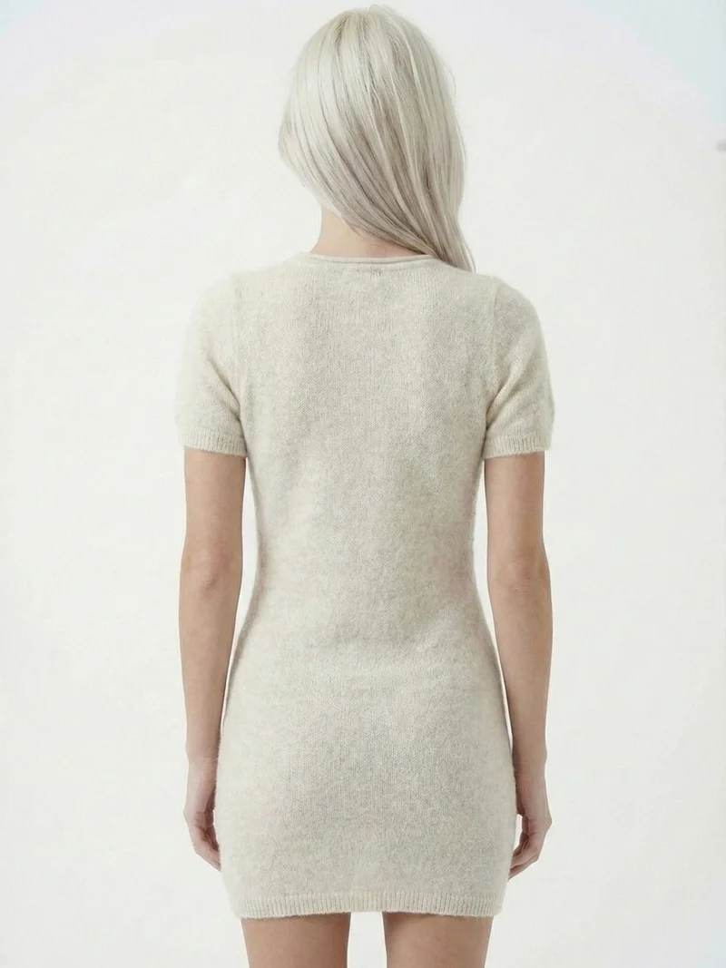 Big Dart Cream Natural BDART Basic Mini Knitwear Dress for Women | Best Price UAE