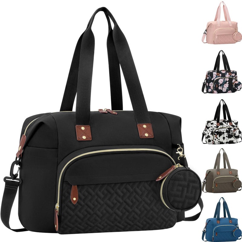 Tenot Diaper Bag Tote Baby Bag Travel Diaper Tote Bag with Pacifier Case Cute Maternity Hospital Baby Stylish Diaper Tote for Mom Dad Black
