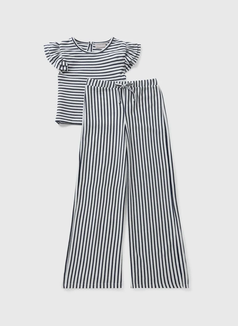 Matalan Girls Navy Stripe Top & Trouser Set