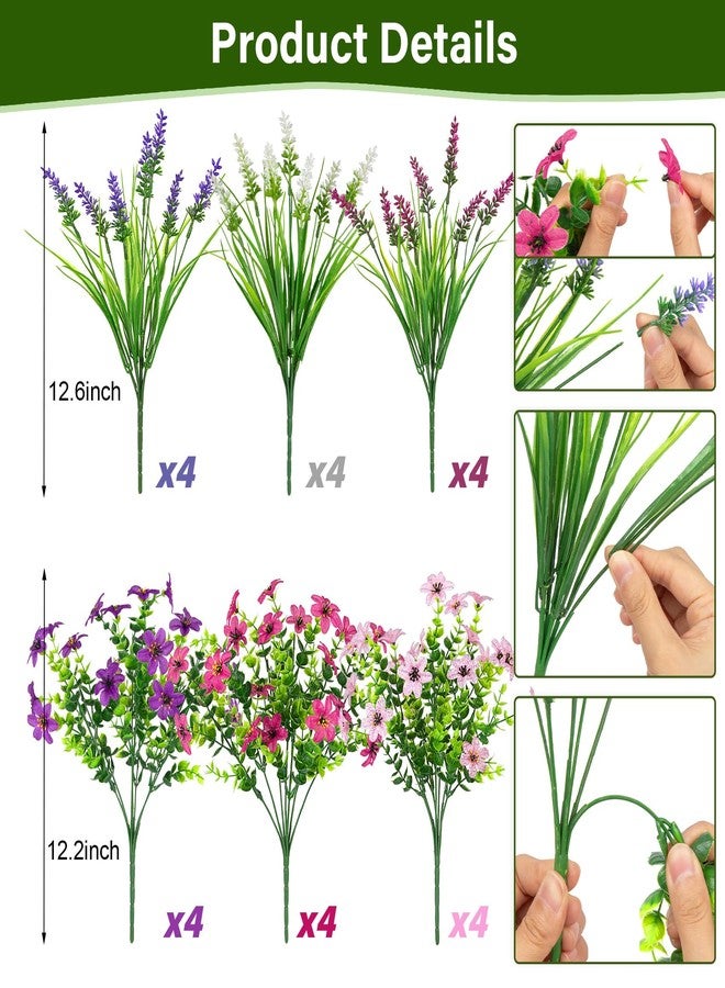 Roberly 24 Bundles Artificial Flowers for Outdoors, UV Resistant Colorful Fake Lavender Flowers Plastic Faux Plants for Spring Summer Garden Window Front Porch Yard Farmhouse Indoor Outdoor Home Decor - Image 2
