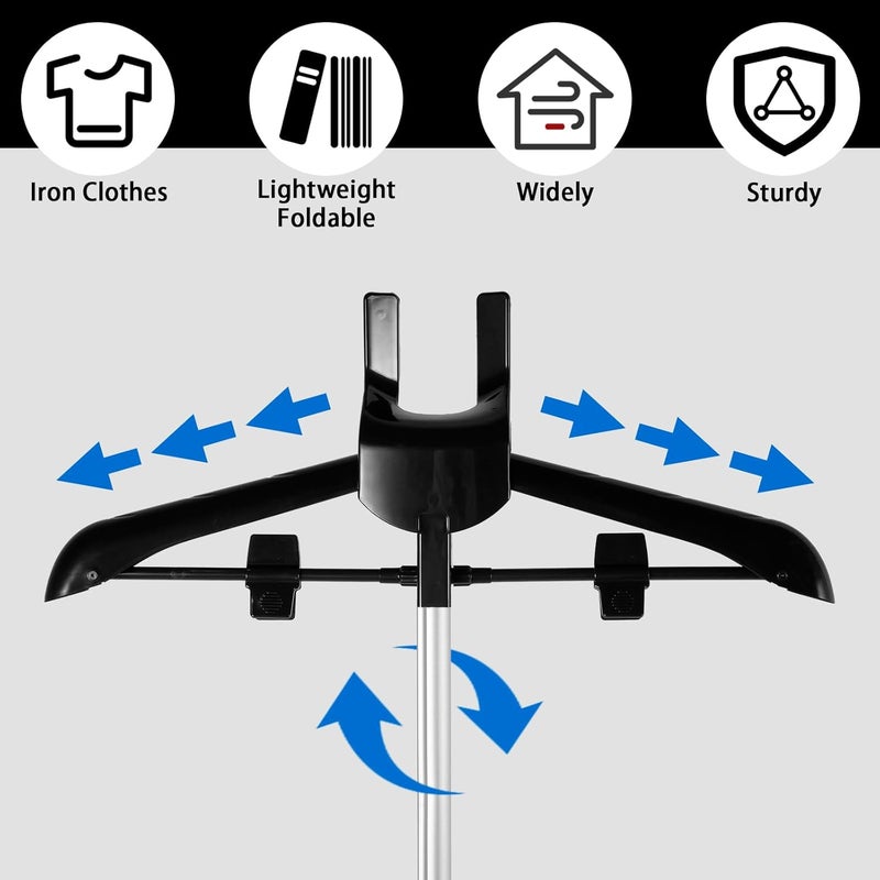 YLMFTNU Garment Steamer Hanger with Ironing Glove, Telescopic Clothes Steamer Stand, Garment Hanger for Steaming Clothes, Steam Iron Stand Rack for Vest Overcoat Suit (Black) - Image 3