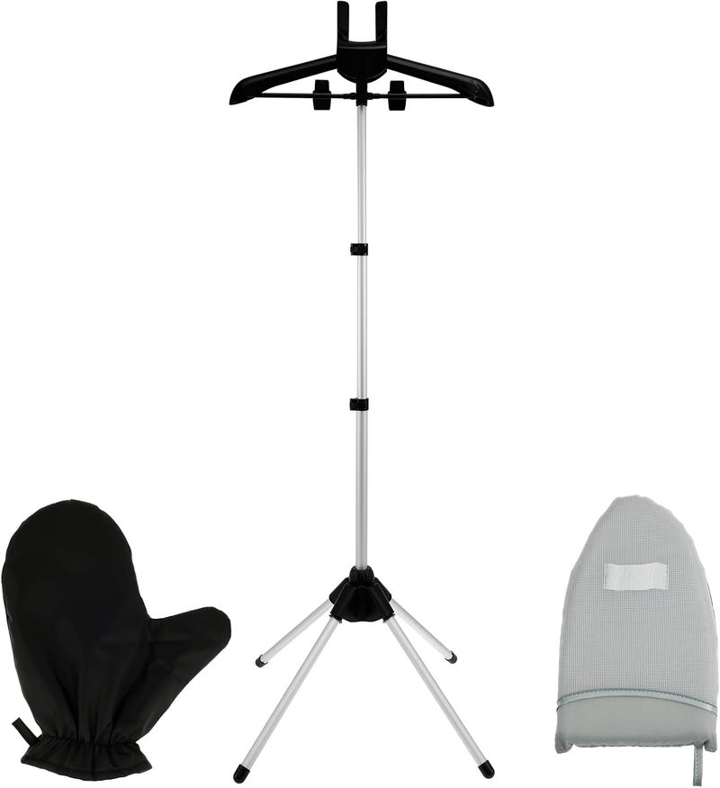 YLMFTNU Garment Steamer Hanger with Ironing Glove, Telescopic Clothes Steamer Stand, Garment Hanger for Steaming Clothes, Steam Iron Stand Rack for Vest Overcoat Suit (Black) - Image 1