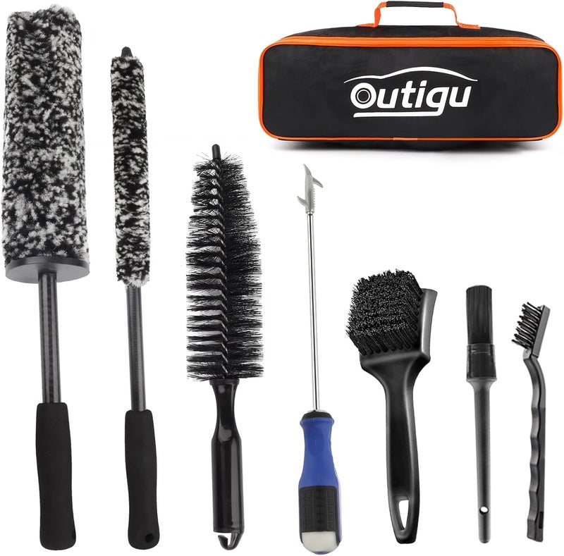 Outigu 7Pcs Car Wheel Cleaning Brush Kit with Bendable and Tapered Brushes - Image 1