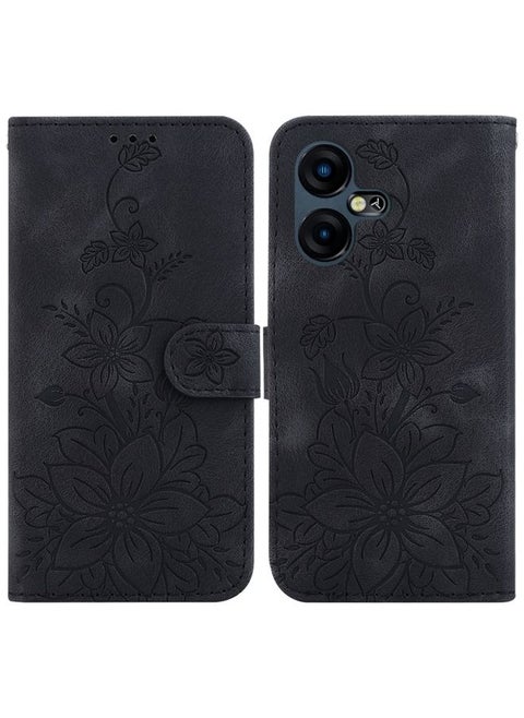 Case Cover For For Tecno Pova Neo 3 Lily Embossed Leather Phone Case(Black)