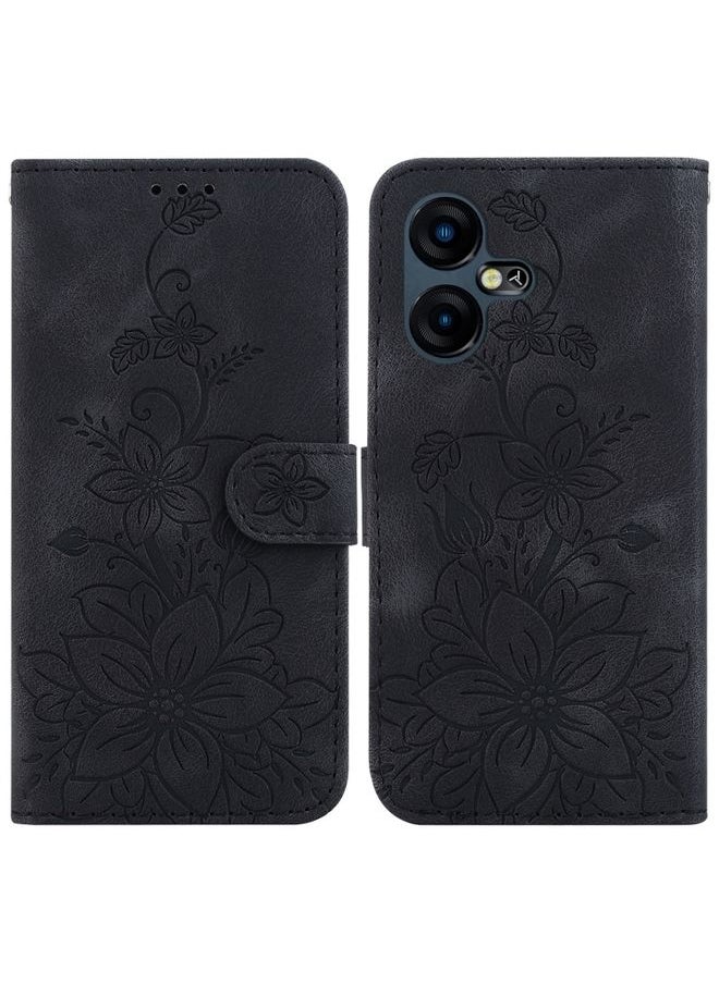 HuHa Case Cover For For Tecno Pova Neo 3 Lily Embossed Leather Phone Case(Black) 