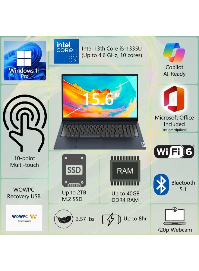Lenovo IdeaPad Business Laptop, 15.6" FHD Touchscreen Display, Intel 13th 10-Core i5 CPU (Up to 4.6 GHz), 16GB RAM, 1TB SSD, Copilot AI Ready, Wi-Fi 6, Windows 11 Pro with Microsoft Office, WOWPC USB English Arctic Grey - Image 2