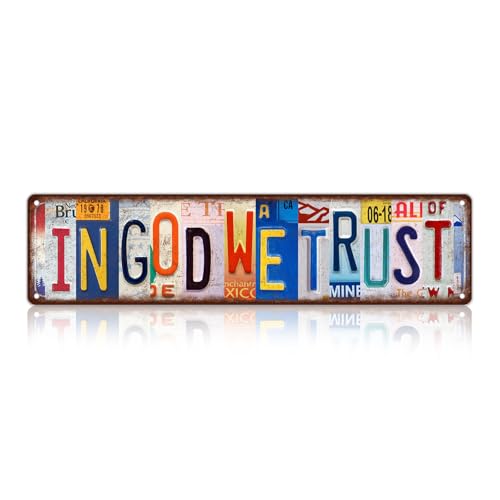 kengtou Vintage In God We Trust Wall Decor Street Signs Metal Tin Signs 16 x 4 Inches - Image 1