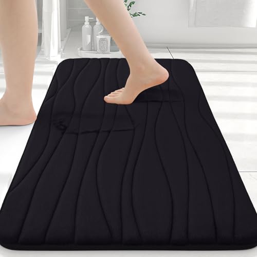 Buganda Memory Foam Bathroom Rug Mat 24x16, Extra Soft and Absorbent Bath Mats, Non-Slip and Machine Washable Bath Rugs for Bathroom Floor,Tub and Shower, Black - Image 1