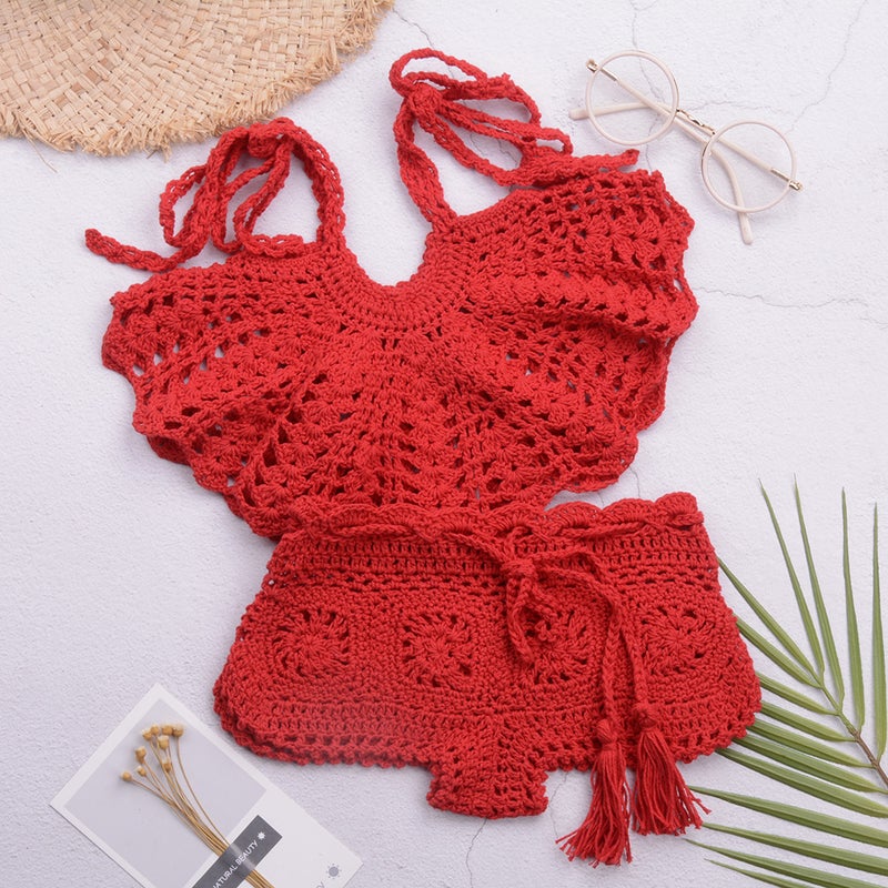 Seaside Pure Handmade Suspenders Strap Vest Chest Wrap Swimsuit Children'S Bikini Split Suit Children'S Style - Image 1
