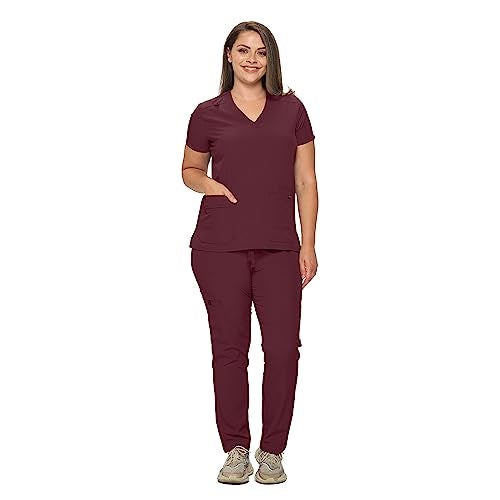 Monarch Uniforms Scrub Sets in Regular and Petite Stretchy Scrubs for Women Set of Scrub Top and Scrub pants-(BURGUNDY)-L - Image 2