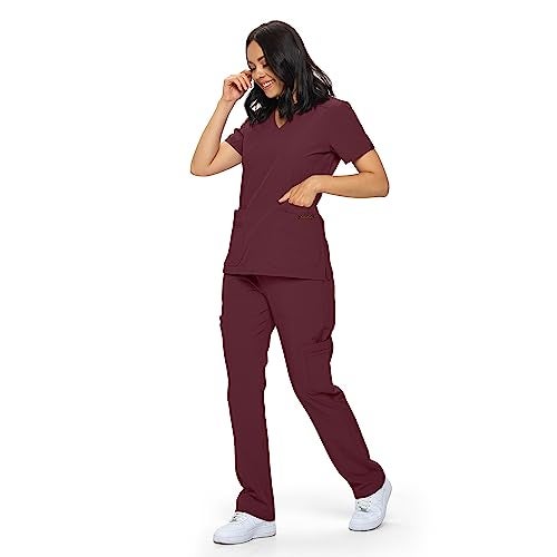 Monarch Uniforms Scrub Sets in Regular and Petite Stretchy Scrubs for Women Set of Scrub Top and Scrub pants-(BURGUNDY)-L - Image 4