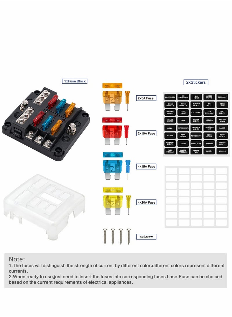 SYOSI 6 Way Fuse Block,12V Blade Circuit ATC/ATO Waterproof Box Holder with LED Indicator Waterpoof Cover for 12V/24V Automotive Truck Boat Marine RV Van Vehicle 12 pcs  - Image 5