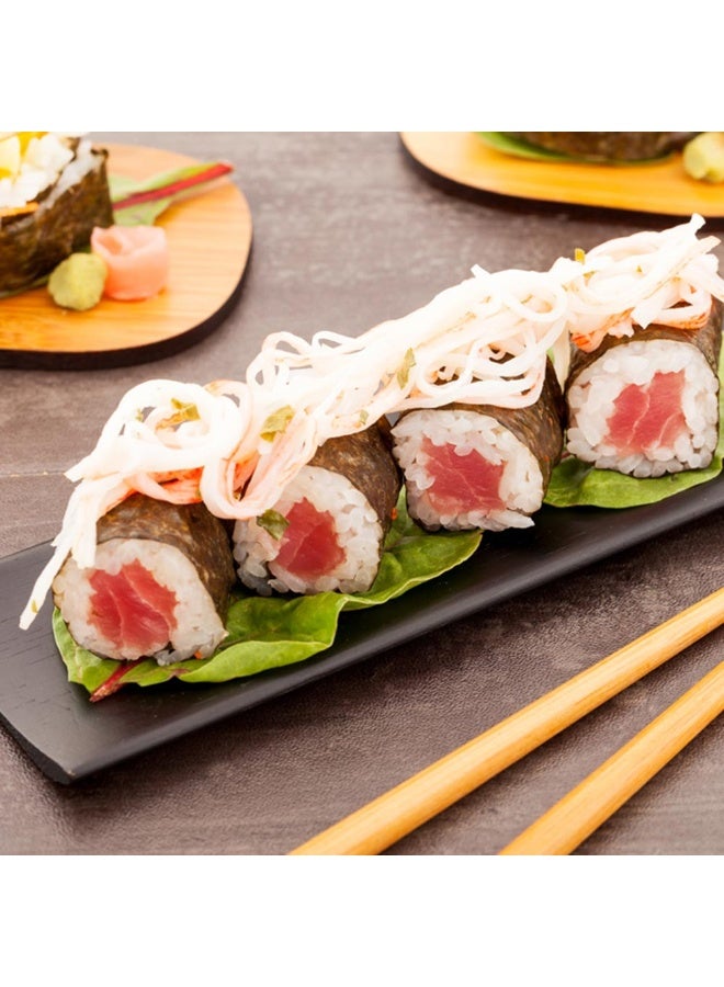 Restaurantware أطباق تقديم من الخيزران مقاس 7 بوصة × 2.25 بوصة، 100 صينية بلاستيكية سوداء - قابلة للتخلص، مستطيلة، صواني سوشي من الخيزران الأسود، منحنية، للحفلات أو تقديم الطعام - Image 3