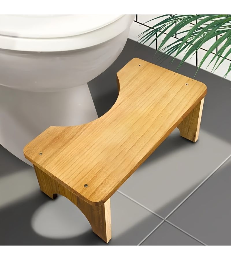 AZEN Wooden Toilet Auxiliary Step Solid Wood Toilet Pedal Weight Capacity 400 Lbs Reinforced Support Beam 7 Inch Height Sturdy Curved Design Impact Resistant Rounded Corners Adult Portable Squat Stool Suitable For Various Room Types - Image 5