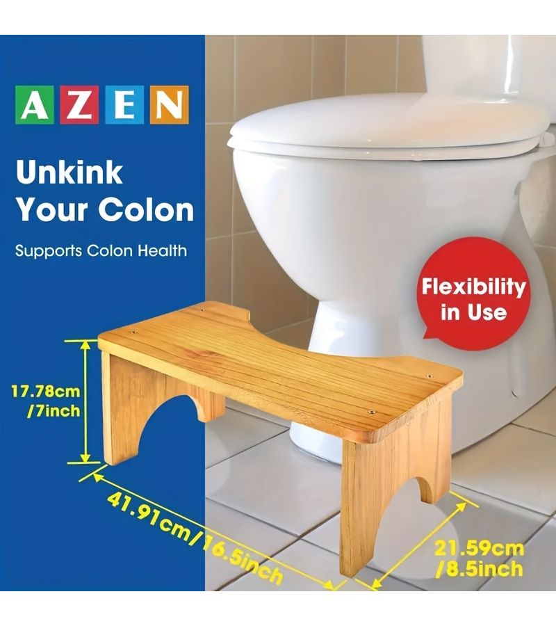 AZEN Wooden Toilet Auxiliary Step Solid Wood Toilet Pedal Weight Capacity 400 Lbs Reinforced Support Beam 7 Inch Height Sturdy Curved Design Impact Resistant Rounded Corners Adult Portable Squat Stool Suitable For Various Room Types - Image 2