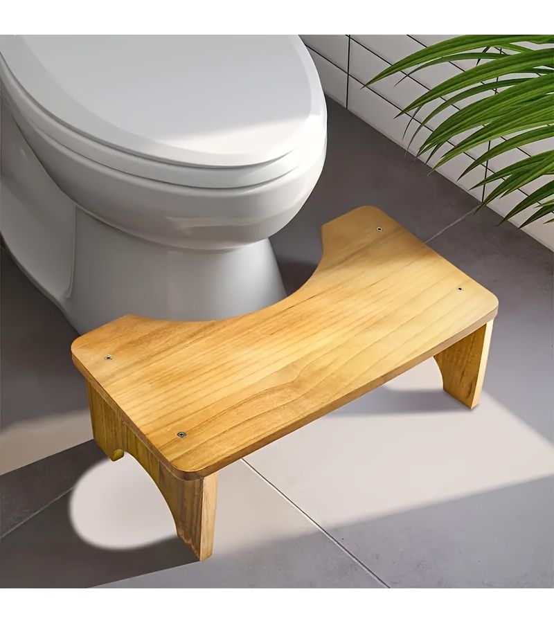 AZEN Wooden Toilet Auxiliary Step Solid Wood Toilet Pedal Weight Capacity 400 Lbs Reinforced Support Beam 7 Inch Height Sturdy Curved Design Impact Resistant Rounded Corners Adult Portable Squat Stool Suitable For Various Room Types - Image 1