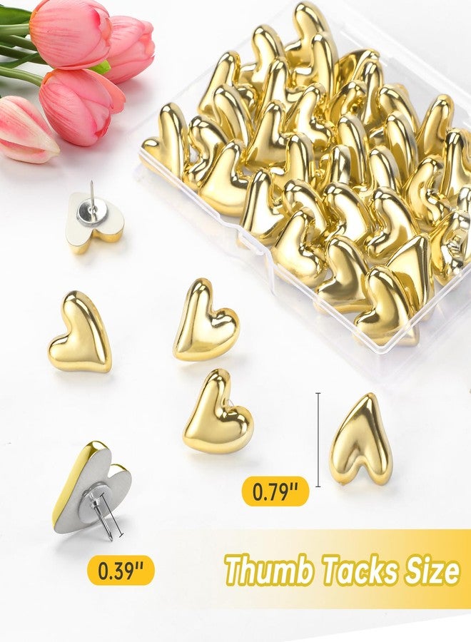 GOOLADA 36 Pieces Cute Heart Push Pins, Gold Thumb Tacks, Decorative Gold Push Pins for Bulletin Board, Cork Board, Wall, Office or Home - Image 2