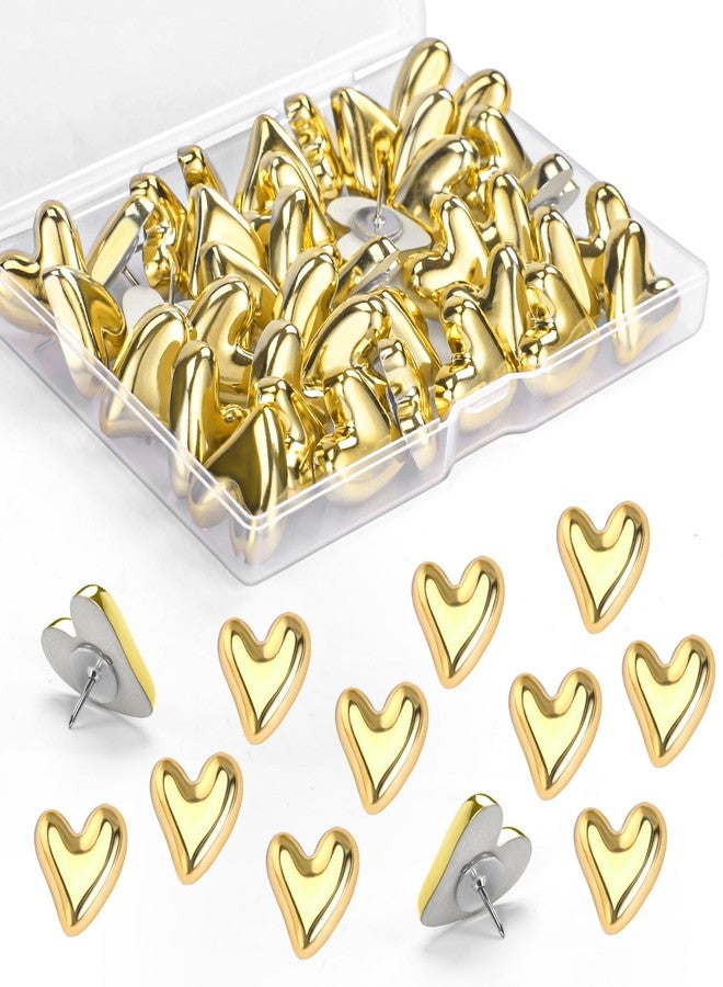 GOOLADA 36 Pieces Cute Heart Push Pins, Gold Thumb Tacks, Decorative Gold Push Pins for Bulletin Board, Cork Board, Wall, Office or Home - Image 1