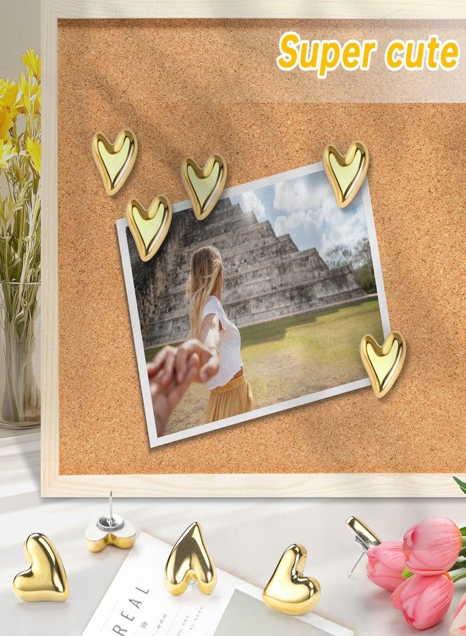 GOOLADA 36 Pieces Cute Heart Push Pins, Gold Thumb Tacks, Decorative Gold Push Pins for Bulletin Board, Cork Board, Wall, Office or Home - Image 3