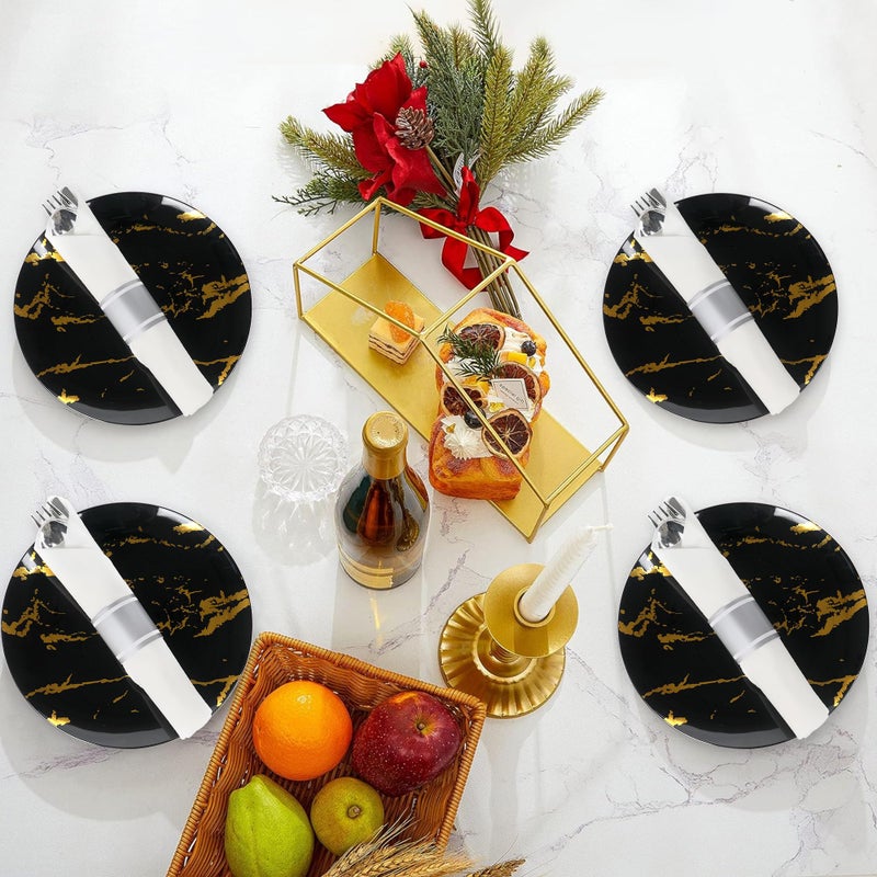Dlebay 50 Pack Pre Rolled Silver Plastic Silverware Set Wrapped Plastic Cutlery Set with Napkin Include 50 Forks 50 Spoons 50 Knives and 50 White Napkins for Party  Wedding - Image 4