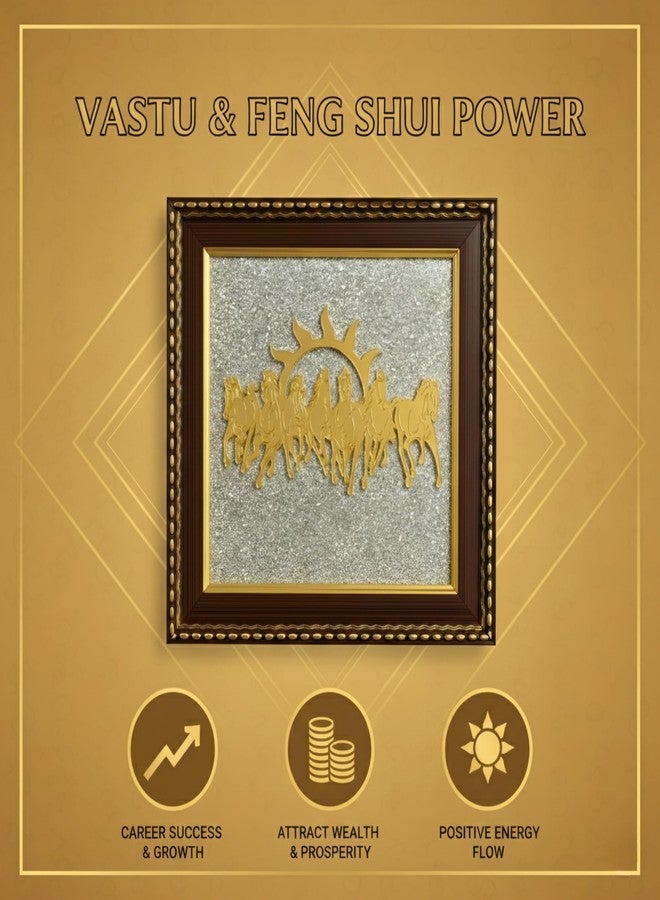 Gratify Pyrite Stone Vastu Frame with Seven Running Horses & Rising Sun | Original Pyrite Dust for Wealth Attraction, Protection & Chakra Balance | Premium Wooden Wall Decor for Home & Office Prosperity (Pack Of 1) - Image 2