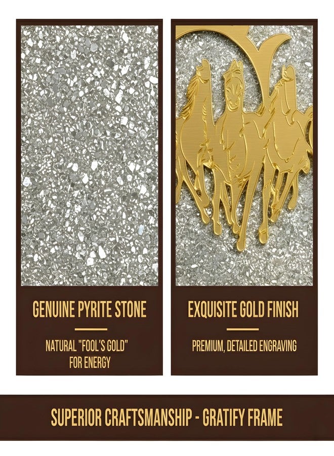 Gratify Pyrite Stone Vastu Frame with Seven Running Horses & Rising Sun | Original Pyrite Dust for Wealth Attraction, Protection & Chakra Balance | Premium Wooden Wall Decor for Home & Office Prosperity (Pack Of 1) - Image 3