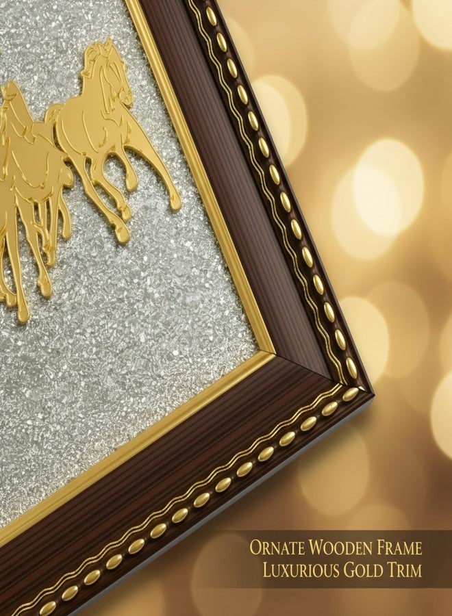 Gratify Pyrite Stone Vastu Frame with Seven Running Horses & Rising Sun | Original Pyrite Dust for Wealth Attraction, Protection & Chakra Balance | Premium Wooden Wall Decor for Home & Office Prosperity (Pack Of 1) - Image 4
