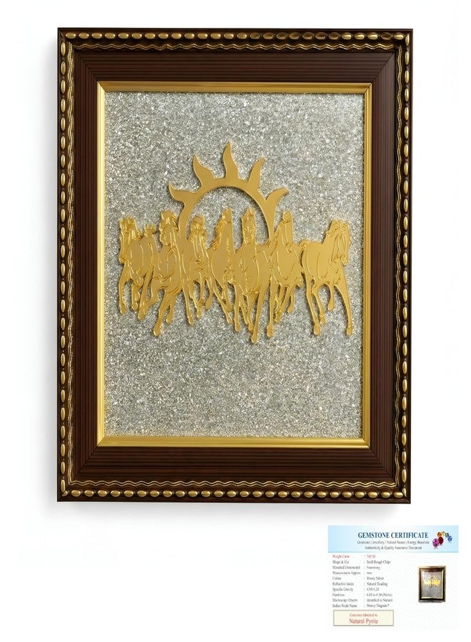 Gratify Pyrite Stone Vastu Frame with Seven Running Horses & Rising Sun | Original Pyrite Dust for Wealth Attraction, Protection & Chakra Balance | Premium Wooden Wall Decor for Home & Office Prosperity (Pack Of 1) - Image 1