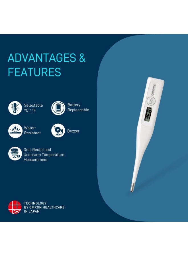 Omron Eco Temp Basic Digital Thermometer – Fast & Accurate Temperature Measurement, Water Resistant, LCD Display - Image 2