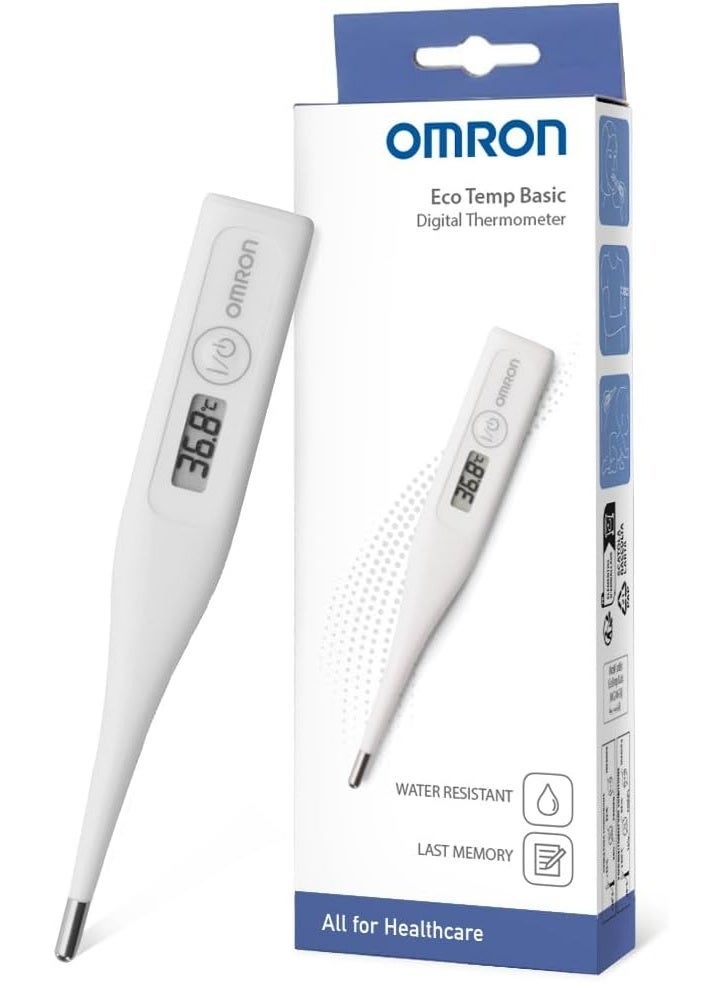 Omron Eco Temp Basic Digital Thermometer – Fast & Accurate Temperature Measurement, Water Resistant, LCD Display - Image 1