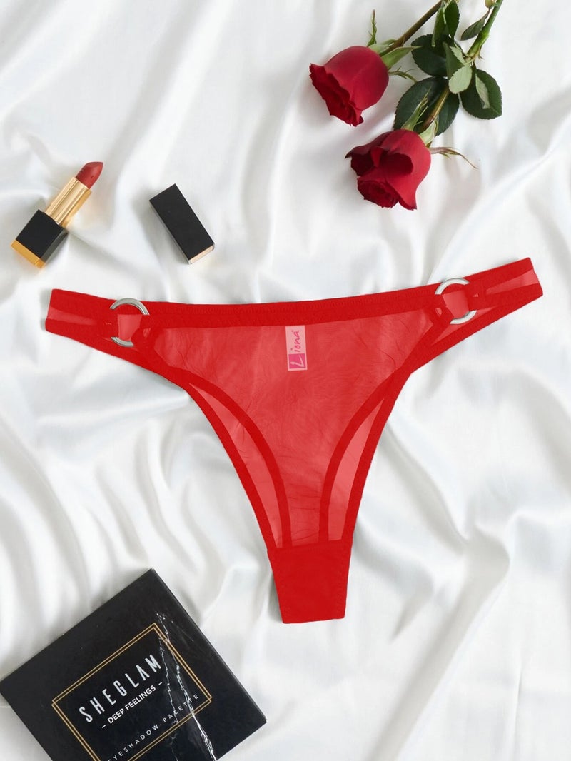 Liona Transparent Ringed Women's Red G-String Panties  - Image 5